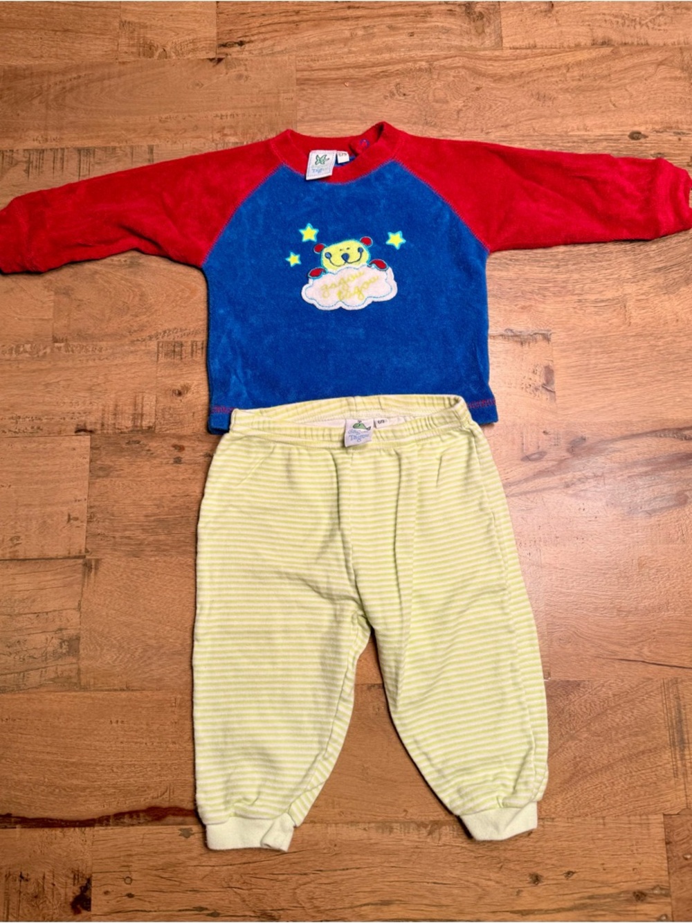 Vintage Kids Matching Set - Blue & Red Top with Yellow Stripe Pants